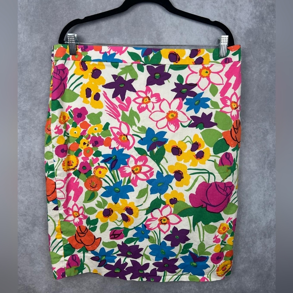 J. Crew Floral Basketweave Pencil‎ Skirt Lined Cotton Size 14 NO. 2 - Picture 2 of 9